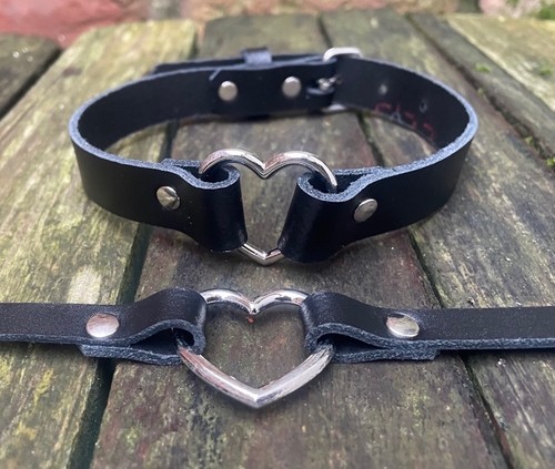 Real leather heart ring - , choker