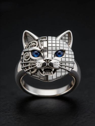 Steampunk cyberpunk cat ring - steampunk,