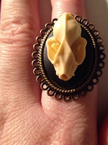 Bat faux resin skull ring - bat,