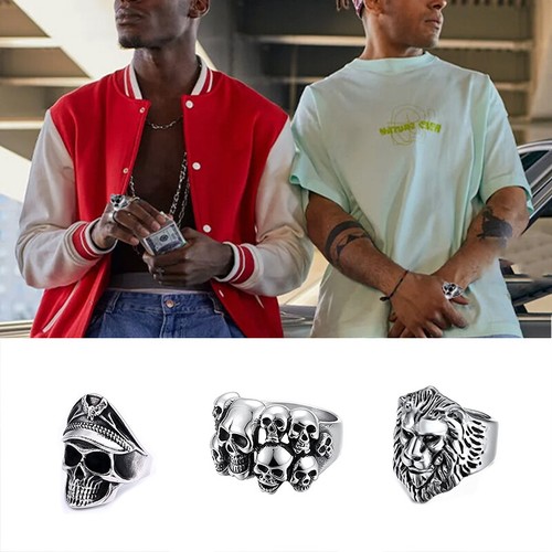 Men retro officer skull - skull, ring